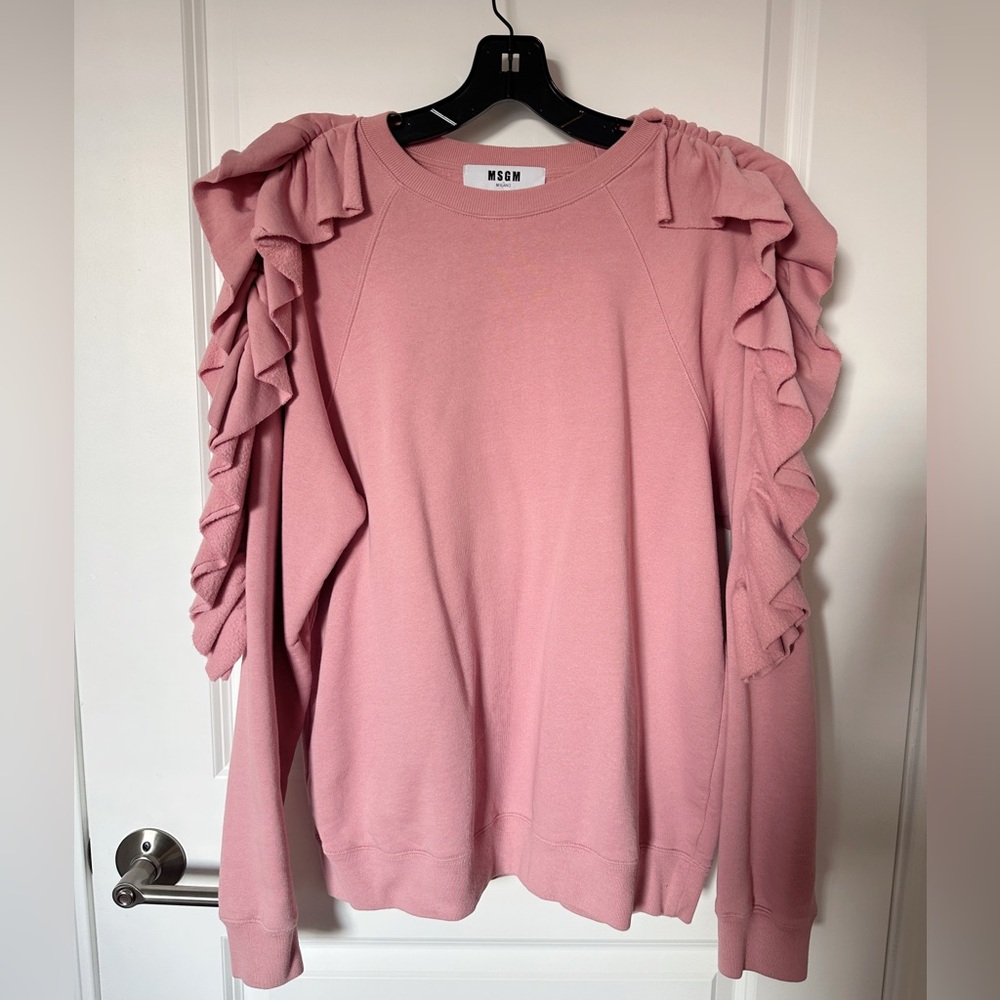 MSGM Pink Ruffle Sleeve Sweatshirt   Size S